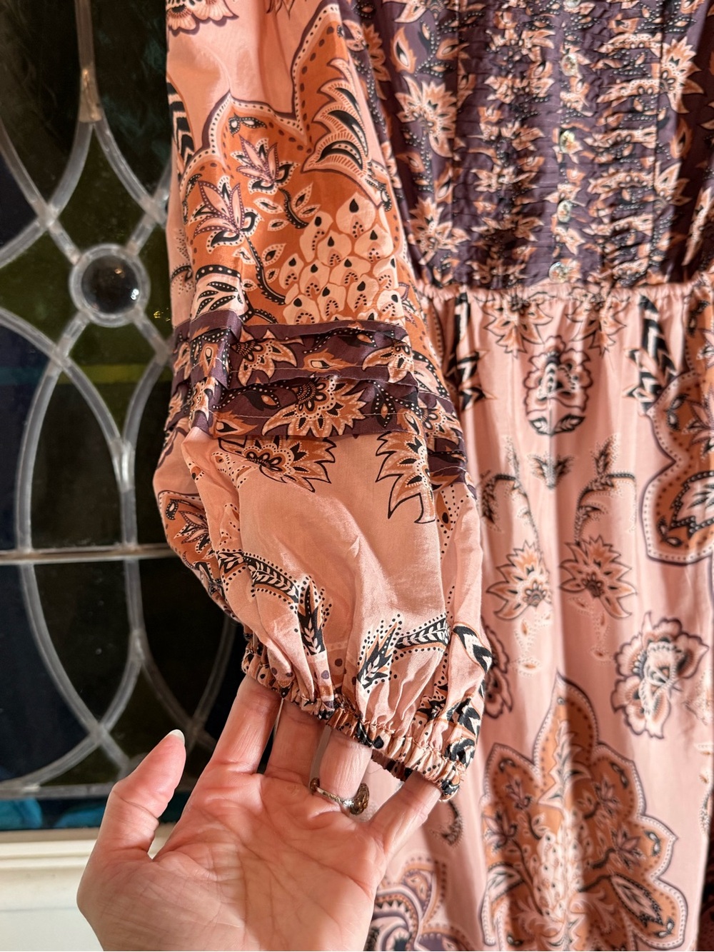 FARM Rio Glam Tapestry Burgundy Long Sleeve Maxi Dress (EU LG | US 12/14) - Picture 9 of 16